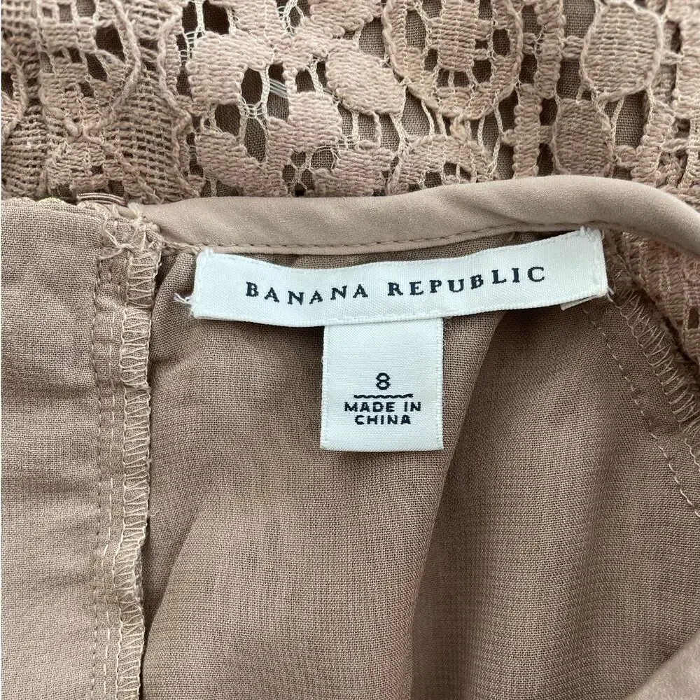 Banana Republic Lace Overlay Blouse Short Sleeve Zipper Office Date Elegant 8 - Picture 10 of 12